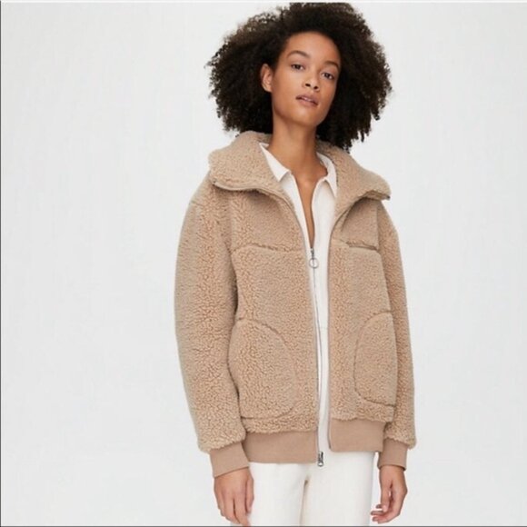 Aritzia Wilfred Free The Teddy Jacket Coat Brown Cream Colour Block Size Large - Picture 3 of 7